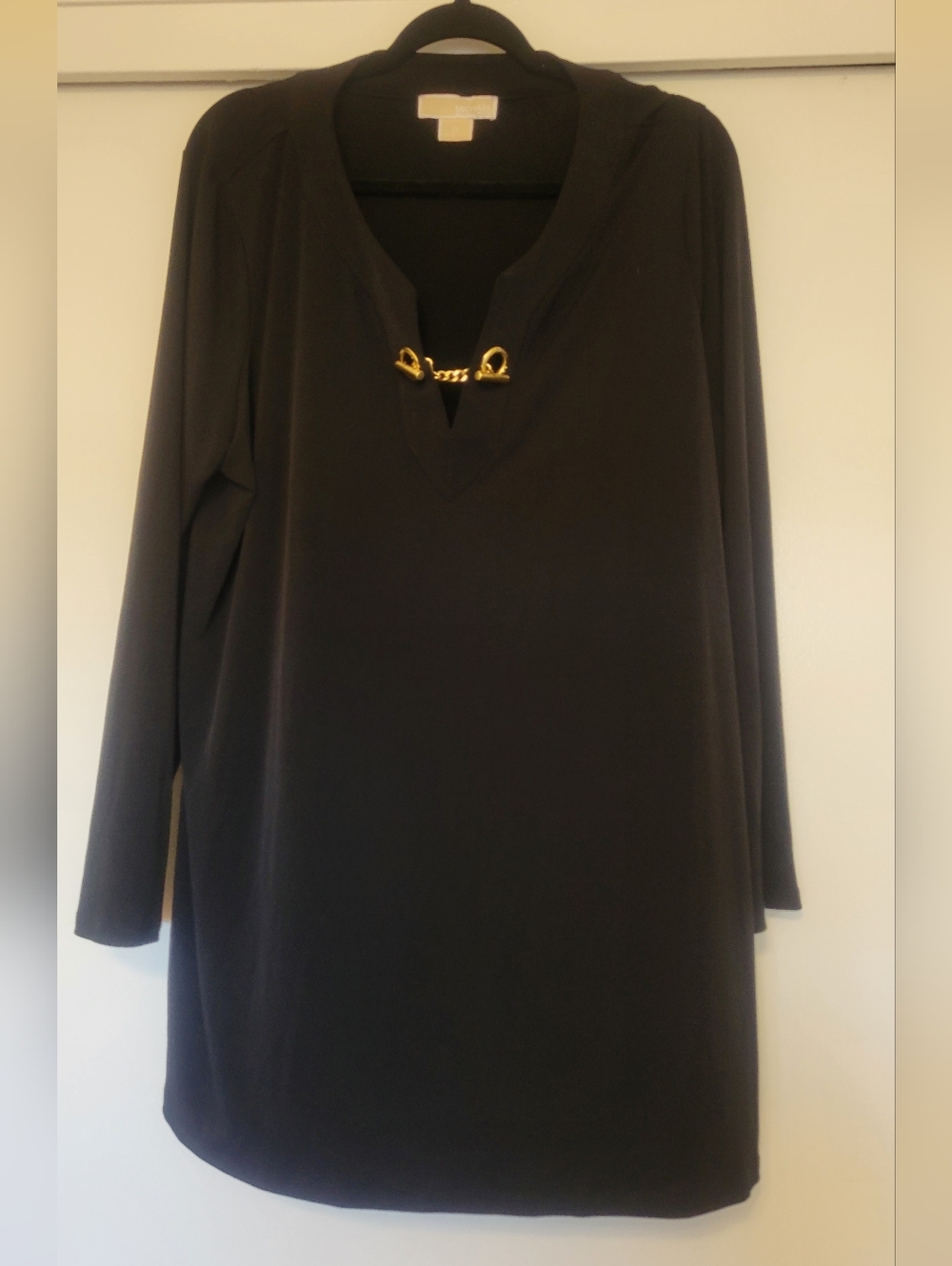 Michael Kors Black Tunic Top 2X Gold Chain Hardware Long Sleeve Blouse